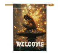 Incantevole bandiera da giardino fatata, ali dorate glitterate, striscione decorativo per la casa, in iuta su entrambi i lati, decorazione per esterni per tutte le stagioni, 71 x 101 cm