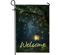 Incantevole bandiera da giardino, lanterna rustica cartello di benvenuto, decorazione verde natura per primavera estate decorazione per prato esterno 30,5 x 45,7 cm