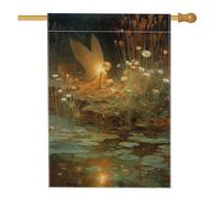 Incantevole bandiera da giardino, morbido striscione verde con fatine e fiori per la casa, decorazione per esterni in iuta su entrambi i lati, per primavera ed estate, 71 x 101 cm