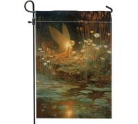 Incantevole bandiera da giardino, morbido striscione verde con fatine e fiori per la casa, decorazione per esterni in iuta su entrambi i lati, per primavera ed estate, 30,5 x 45,7 cm