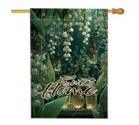 Incantevole bandiera da giardino primaverile, lanterne floreali verdi per la casa e per esterni, bandiera su entrambi i lati in iuta per una decorazione accogliente del prato 71 x 101 cm