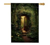 Incantevole bandiera da giardino verde per porta, striscione magico della foresta, decorazione per prato esterno in iuta per primavera ed estate, 71 x 101 cm