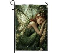 Incantevole bandiera verde da giardino delle fate, striscione decorativo ispirato alla natura, decorazione per la casa su entrambi i lati, perfetta per la primavera e l'estate, 30,5 x 45,7 cm