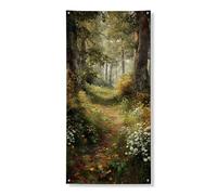Incantevole copertura per porta del sentiero della foresta, striscioni decorativi, lussureggianti paesaggi naturali verdi per porta d'ingresso, decorazione primaverile stagionale da appendere per la