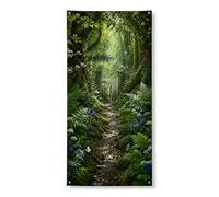Incantevole copertura per porta della foresta decorativa, verde lussureggiante e floreale sentiero decorazione per porta d'ingresso, per interni ed esterni, da appendere, per festival, 91 x 182 cm