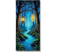 Incantevole copertura per porta della foresta, striscione decorativo, lanterne mistiche e design a ruscello, decorazione per porta d'ingresso, per interni ed esterni, autunno, da appendere, per