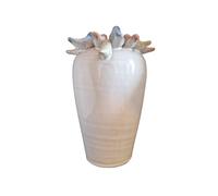 Incantevole, Elegante Vaso "Uccellini" In Ceramica Bianca Ø 12,7, H 22 Cm