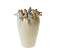 Incantevole, Elegante Vaso "Uccellini" In Ceramica Bianca. Ø 17, H 22,5 cm