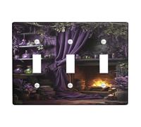 Incantevole Placca di copertura per interruttore della luce viola mistica, decorazione viola magica per accenti da parete da strega, termoplastica, dimensioni standard, tripla levetta