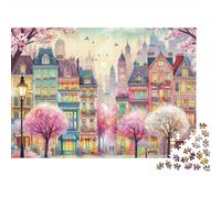 Incantevole puzzle da 1000 pezzi raffigurante una strada europea. Una colorata via di città europea per adulti. Gioco educativo, decorazione per la casa, Dimensioni: 38x26 cm.