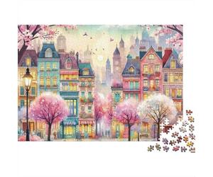 Incantevole puzzle da 1000 pezzi raffigurante una strada europea. Una colorata via di città europea per adulti. Gioco educativo, decorazione per la casa, Dimensioni: 38x26 cm.