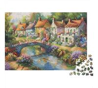 Incantevole scena di villaggio, puzzle da 1000 pezzi, piccolo villaggio con canale e fiori, gioco educativo per adulti, decorazione per la casa, difficile, stimolante, compleanno, 70x50cm