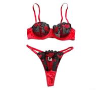 Incantevole set reggiseno in pizzo esotico da donna, design seducente, perfetto per momenti speciali o appuntamenti serali (S rosso)