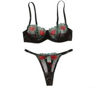 Incantevole set reggiseno in pizzo esotico da donna, design seducente, perfetto per momenti speciali o appuntamenti serali (XL nero)