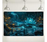 Incantevole sfondo con cascata di ninfee, paesaggio mistico, decorazione da sogno per eventi interni ed esterni, decorazioni per feste stagionali, 180 x 109 cm
