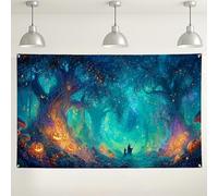 Incantevole sfondo con foresta di Halloween, scena magica di zucca per decorazioni per feste spettrali, sfondo mistico per interni ed esterni, per eventi di Halloween, 180 x 109 cm