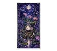 Incantevole striscione per porta del giardino al chiaro di luna, gigli magici e libellule, decorazione per porta d'ingresso, per interni ed esterni, per feste primaverili ed estive, 91 x 183 cm