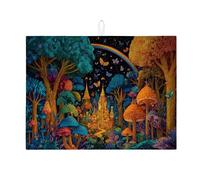 Incantevole tappetino scolapiatti per bancone della cucina, tappetino assorbente in microfibra per scolapiatti con motivo foresta vibrante, 45,7 x 61 cm