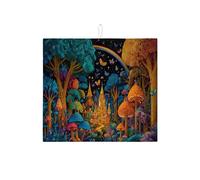 Incantevole tappetino scolapiatti per bancone della cucina, tappetino assorbente in microfibra per scolapiatti con motivo foresta vibrante, 40,6 x 45,7 cm