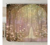 Incantevole tenda da doccia floreale, color pesca pastello oro rosa decorazione bagno primavera estate romantica vintage impermeabile tessuto tenda da doccia con ganci 274 x 183 cm