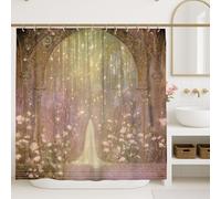 Incantevole tenda da doccia floreale, color pesca pastello oro rosa, decorazione per il bagno, tenda da doccia in tessuto impermeabile per primavera estate romantica vintage con ganci, 183 x 198 cm