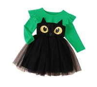 Incantevole vestito da bambina a maniche lunghe con gonna a occhi di gatto per Halloween e autunno (Green-A, 4-5 Years)