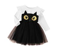 Incantevole vestito da bambina a maniche lunghe con gonna a occhi di gatto per Halloween e autunno (White-A, 2-3 Years)