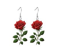 Incantevoli ed eleganti orecchini pendenti a forma di rosa, orecchini piatti 2D con petali di fiori in acrilico, lunghe gocce, petali di rosa, accessori per dichiarazione, lunghi petali di fiori in