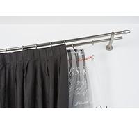 InCasa Bastone Doppio per Tende Ø 20 mm, L. 260 cm in Acciaio Satinato - Completo