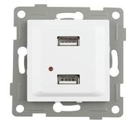 Incasso bianco con doppia USB, design moderno, facile installazione, ideale per caricare dispositivi elettronici in casa o in ufficio.
