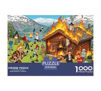 Incendio della cabina di montagna norvegese Puzzle in Legno Impermeabile DIY Puzzles Da 1000 Pezzi Per Adulti Divertenti Giochi Educativi