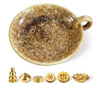 Incense Burner - Bastoncini di incenso, 7 in 1, base in ceramica, per yoga, decorazione spirituale, decorazione per la camera da letto (giallo birra)