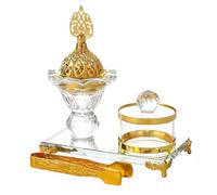 Incense Burner Holder, Vintage Arabic Design with Tong, Cone and Coil Compatibility, Decorative Candle Stick Base, Home Decoration for Table Centerpiece, Meditation, Yoga, Spa Room, 5.51x4.72 inches