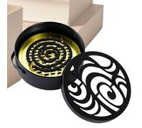 Incense Coil Burner - Retro Round Chassis, Safety Top Lid, Integrated Carry Handle, Removable Ash Catcher Base | Portable Metal Fragrance Holder For Meditation Room Yoga Studio Bedroom Dormitory Offic