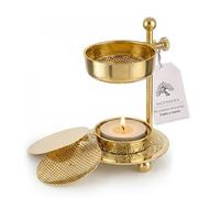 Incensera Bruciatore Incenso con Colino - Bruciatore Oro per Resine/Erbe, Robusto Contenitore con Griglia, Incense Burner, Accessori per Affumicatura - Resin Incense Burner