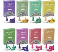Incenso Cono 120 PCS, Idea regalo per Donna, 8 Tipi Fragranze di Rosa Salvia Lavanda Violetta Cannella Eucalipto Sandalo Rainforest per Yoga Aromaterapia