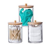 INCETUE Confezione da 3 dischetti di cotone in acrilico e contenitore per tamponi di cotone con coperchio in bambù - Organizer da bagno e tavolo da toeletta Organizer Box per Cotton Pads, Q-Tips e