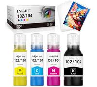 Inchiostro 104 102 + carta fotografica 10x15 cm Compatibile con Epson 104 102 Inchiostro Multipack per EcoTank ET-2810 ET-2821 ET-3850 ET-4850 ET-2700 ET-2710 ET-2825 ET-2830 ET-2820