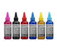 Inchiostro a sublimazione compatibile con stampanti Epson 6 colori, inchiostro a trasferimento termico per stampanti T50 T59 P50 T60 1400 1410 1500W R300 RX600 L1800 L800 L805 L810 L850, 6 x 100 ml
