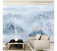 Inchiostro Blu Fresco E Lavaggio Mare Di Nuvole Cervo D'Oro 3D Carta da Parati Tessuto in Seta Ufficio Sala Pranzo Divano Camera Soggiorno TV Sfondo Muro-150cm×105cm