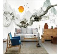 Inchiostro Diluito Paesaggi Alberi Uccelli Alba 3D Carta Da Parati Facile Installare Mobili Sfondi Ufficio Divano Camera Letto Sfondo Decorazione Murale-250cm×170cm