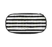 Inchiostro e strisce dorate stampa grande capacità matita penna astuccio studenti doppia zip scuola cancelleria trucco stoccaggio, Nero , Taglia unica, Organizer per borse