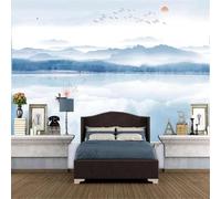 Inchiostro Fresco Paesaggio Barca Alba Volo Degli Uccelli Volante 3D Carta Da Parati Facile Installare Mobili Sfondi Ufficio Divano Camera Letto Sfondo Decorazione Murale-200cm×140cm
