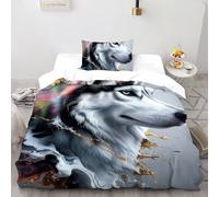 Inchiostro Husky Set Di Biancheria Da Letto Artee Copripiumino 2 Pezzi Comfort in Cotone Per Coppia Adulti Doppia Con 2 Federe Single（135x200cm）