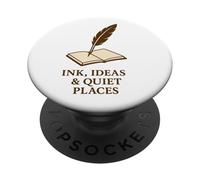 Inchiostro, idee e luoghi tranquilli - Libro penna d'oca PopSockets PopGrip Adesivo