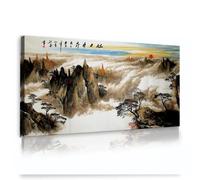 Inchiostro Paesaggio Montagna Tela Arte Della Parete Stile Cinese Panorama Immagine Opera d'Arte Stampe Sole Nascente Poster Pittura per Home Office Decor 75x147cm telaio interno