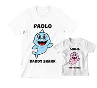 Incidiamo Coppia t-Shirt Magliette Padre Figlio Regalo Festa del papà Personalizzabile Idea Regalo papà Neonato Divertenti Femminuccia Daddy Shark Baby Shark