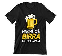 Incidiamo Maglietta Birra Frasi Divertenti Birra Finchè c'è Birra c'è Speranza t-Shirt Manica Corta Cotone Nera Taglia S