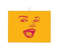 Incisione ad alta risoluzione di occhi e labbra di donna con felice sorpresa, tappetino artistico per asciugare i piatti, tappetino da cucina in microfibra, decorazione da cucina piccola, 16 x 18 poll