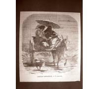 Incisione del 1866 Moda e costume in Napoli Il corricolo Campania
